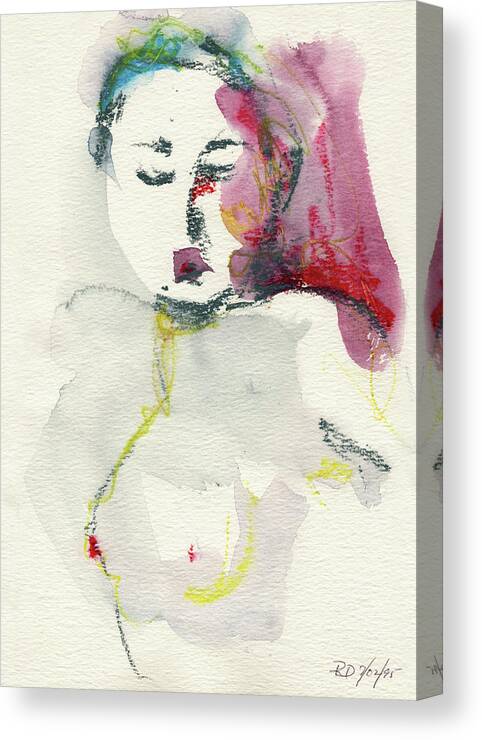 Watercolour Nude Canvas Print featuring the painting Studio Nude I by Roxanne Dyer