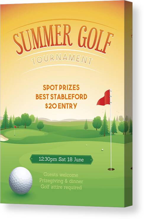 Sports Ball Canvas Print featuring the drawing Summer golf tournament poster by Enjoynz
