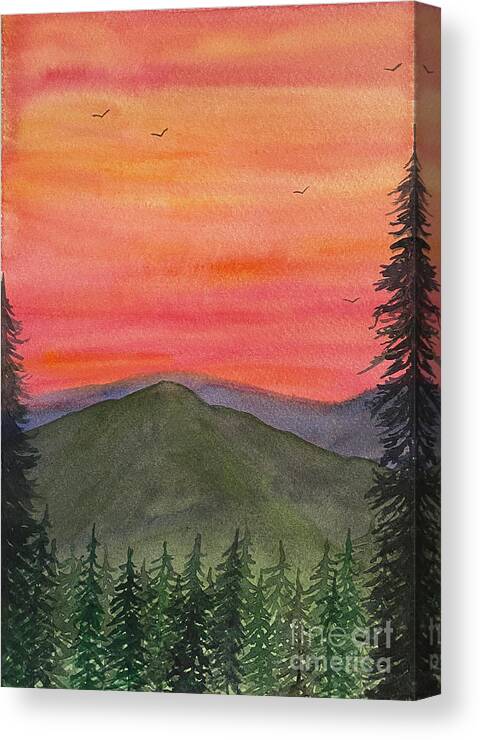 Sunset Canvas Print featuring the painting Sunset Trees by Lisa Neuman