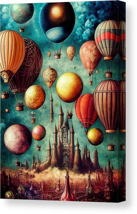 Hot Air Balloons Canvas Print featuring the digital art Taking Flight #2 by Nickleen Mosher