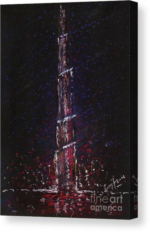 Burj Khalifa Canvas Print featuring the painting Tallest Building in the world in Dubai by Remy Francis