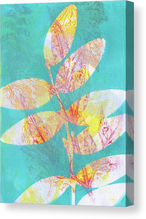 Plant Print Canvas Print featuring the mixed media Teal over Red by Kristine Anderson
