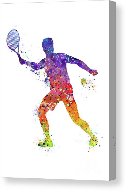 Tennis Canvas Print featuring the digital art Tennis Boy Player Forehand Watercolor Sport Gift by White Lotus