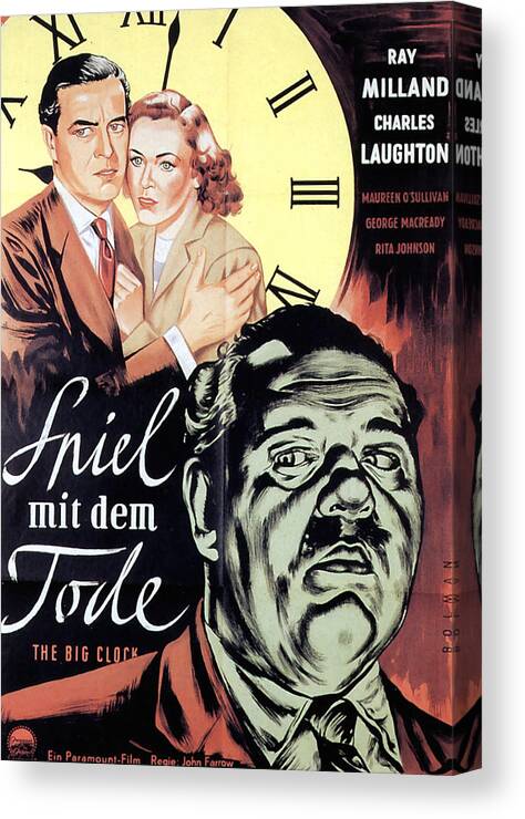 Big Canvas Print featuring the mixed media ''The Big Clock'', with Ray Milland and Charles Laughton, 1948 by Movie World Posters