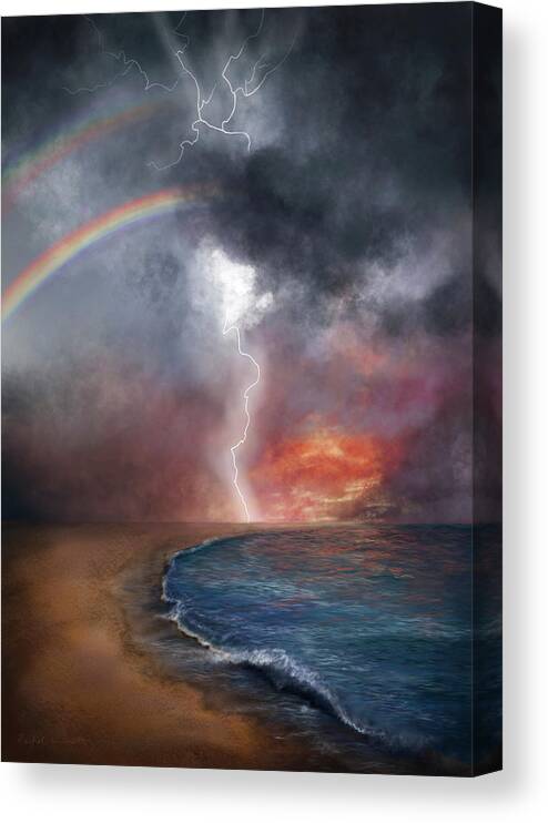 Rainbow Canvas Print featuring the digital art The Chaos and the Calm by Rachel Emmett