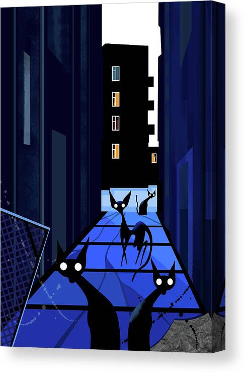 Alley Cat Canvas Print featuring the mixed media The Midnight Prowlers by Andrew Hitchen