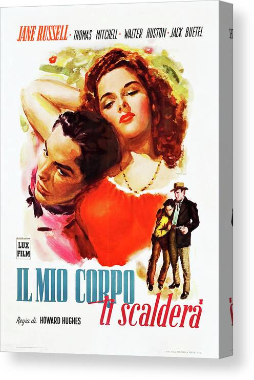 Synopsis Canvas Print featuring the mixed media ''The Outlaw'', 1943 by Movie World Posters