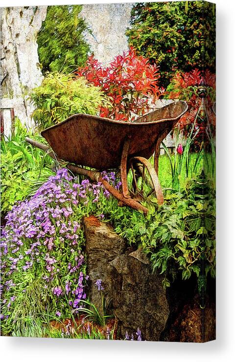 Pictures Of Flowers Canvas Print featuring the photograph The Whimsical Wheelbarrow by Thom Zehrfeld