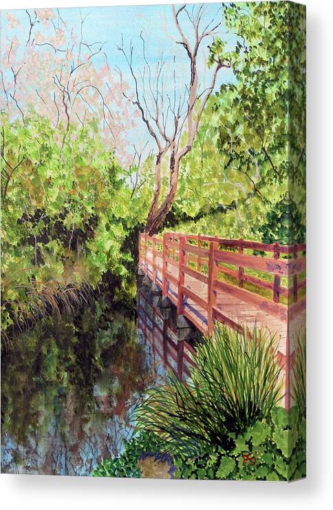  Canvas Print featuring the painting The Wooden Bridge in New River Path Islington London by Francisco Gutierrez