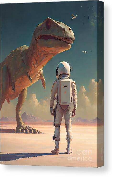 Astronaut Canvas Print featuring the painting There Is Dino by N Akkash