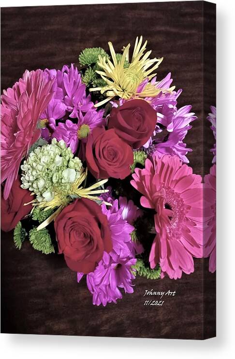 Floral Canvas Print featuring the photograph Three Roses in Color by John Anderson