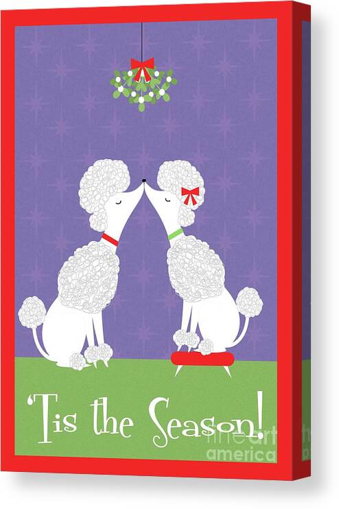 Mid Century Modern Canvas Print featuring the digital art Tis the Season White Poodles by Donna Mibus