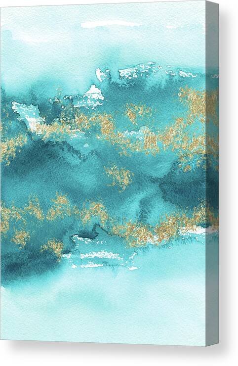 Turquoise Blue Canvas Print featuring the painting Turquoise Blue, Gold And Aquamarine by Garden Of Delights