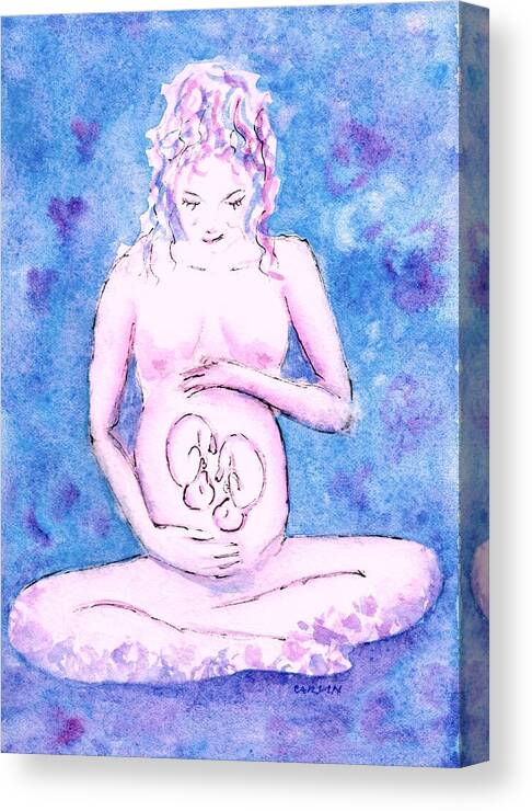 Pregnancy Canvas Print featuring the painting Twin Pregnancy by Carlin Blahnik CarlinArtWatercolor