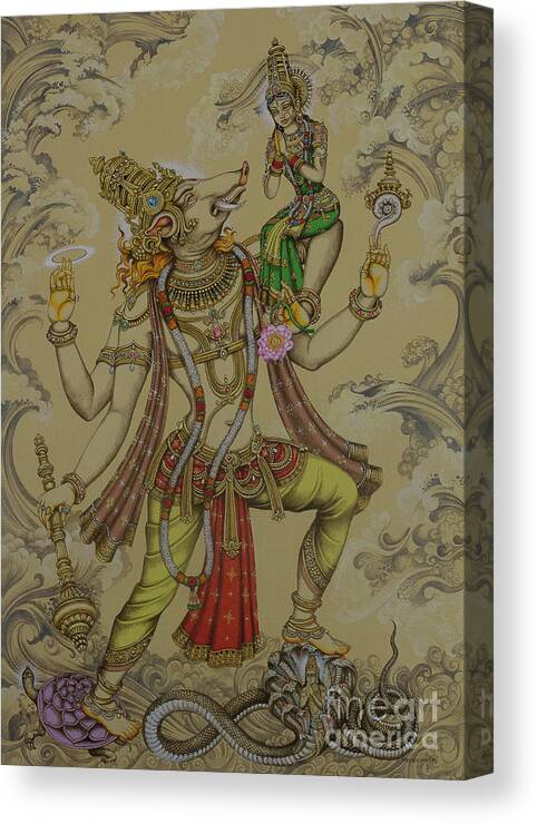 Varaha Canvas Print featuring the painting Varaha deva by Vrindavan Das
