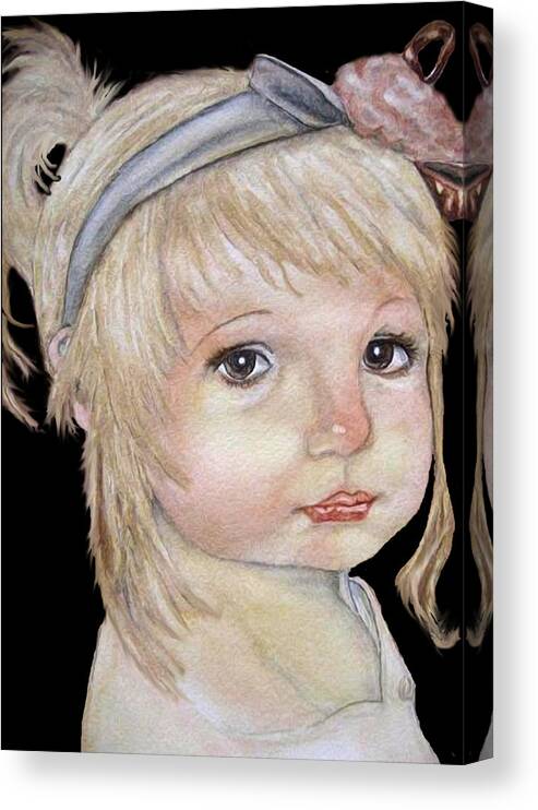 Little Girl Painting Canvas Print featuring the mixed media Vintage Golden Girl by Kelly Mills