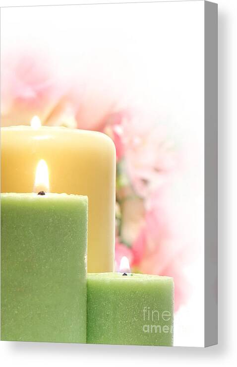 Candle Canvas Print featuring the photograph Votive Candles Burning over White Space by Olivier Le Queinec