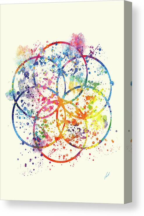 Watercolor Canvas Print featuring the painting Watercolor - Sacred Geometry For Good Luck by Vart