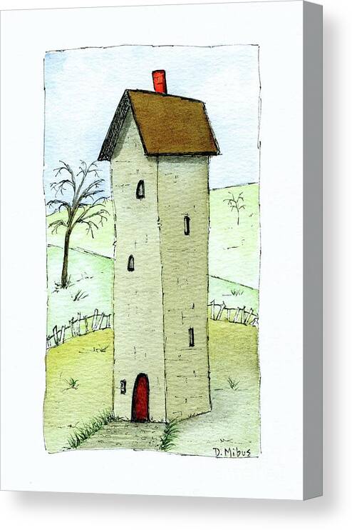 Whimsical House Painting Canvas Print featuring the painting Whimsical Tall House by Donna Mibus