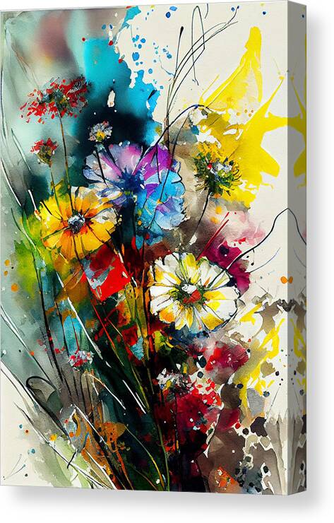 Wildflowers Abstract Modern Artwork In The Style Art Canvas Print featuring the digital art Wildflowers abstract modern artwork in the styl ecb acc  bd dedeec by Asar Studios by Celestial Images