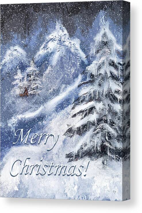 Christmas Canvas Print featuring the digital art Winter Cabin Merry Christmas by Lois Bryan