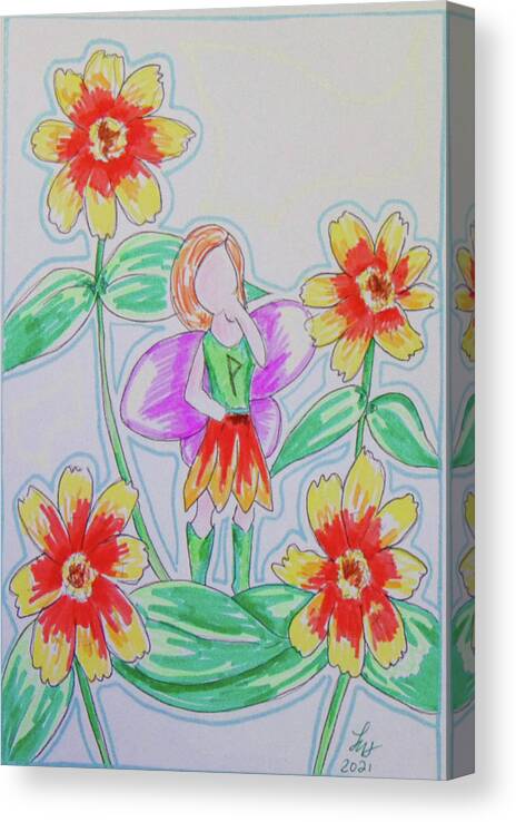  Canvas Print featuring the drawing Zinnia by Loretta Nash
