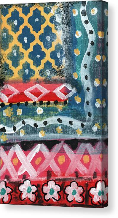 Fiesta Canvas Print featuring the mixed media Fiesta 4- colorful pattern painting by Linda Woods