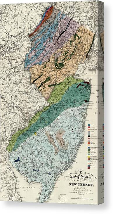 New Jersey Canvas Print featuring the photograph Geological Map of New Jersey 1839 by Andrew Fare