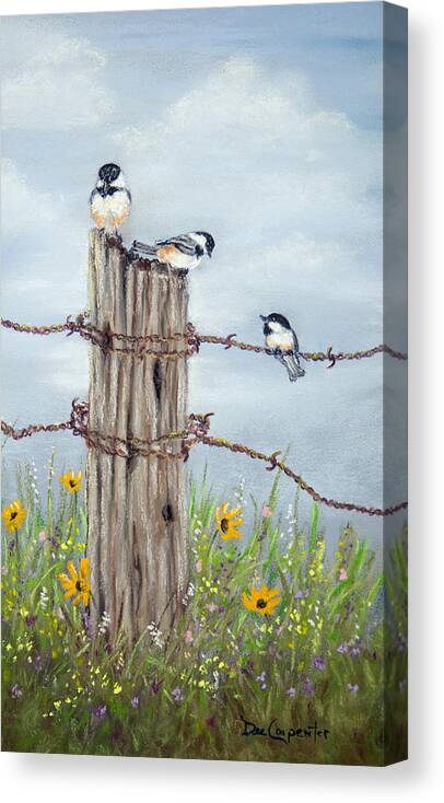 Chickadee Canvas Print featuring the pastel Hangin Out by Dee Carpenter