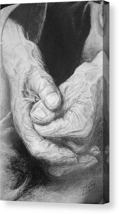 Old Hands Canvas Print featuring the drawing Weathered by Jessica Tookey