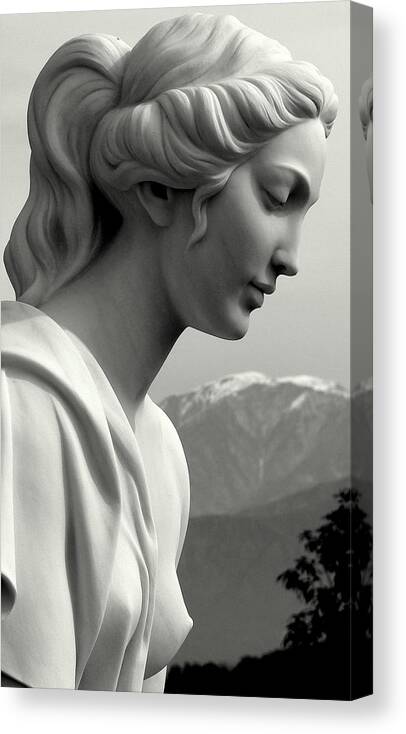 Pointed Girl Breasts Canvas Print featuring the photograph Young Woman Breasts Snowy Mountains by Jeff Lowe