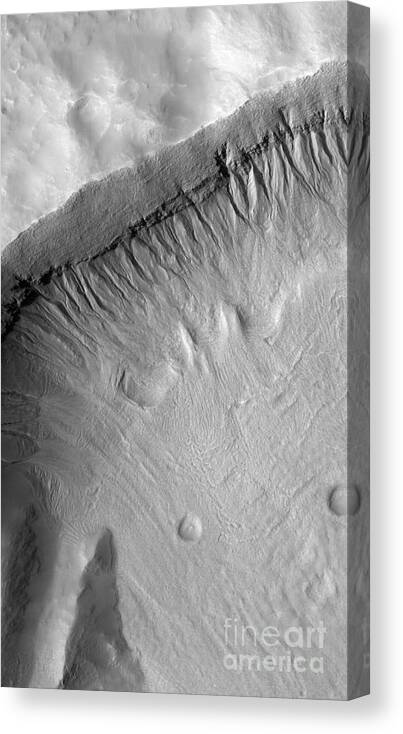 Rock Canvas Print featuring the photograph A Gullied Crater Wall In The Terra by Stocktrek Images