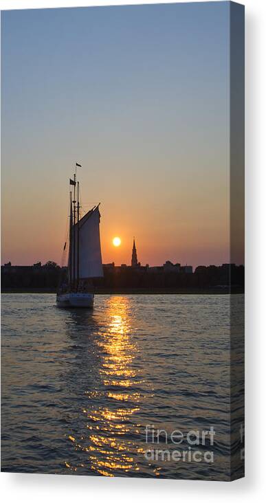 Sunset Canvas Print featuring the photograph Charleston Schooner Sunset by Dustin K Ryan