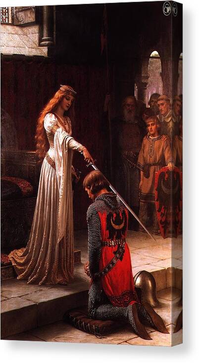 Blair Leighton Edmundal Canvas Print featuring the painting Queen Guinevere and Sir Lancelot by MotionAge Designs