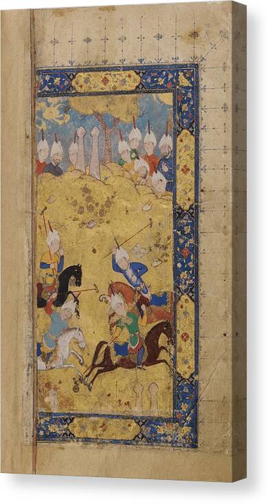 An Illustrated And Illuminated Persian Manuscript Guy U Chaugan Or Halnama (the Ball And The Polo-mallet) Of 'arifi (d. 1449 Ad) Canvas Print featuring the painting An Illustrated And Illuminated by Eastern Accents
