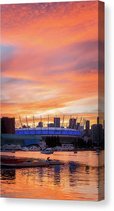 Canada Canvas Print featuring the photograph BC Place Stadium at Sunset. Vancouver, BC by Rick Deacon