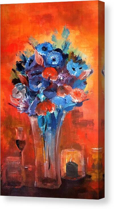 Blue Canvas Print featuring the painting Blue In The Warmth Of Candlelight by Lisa Kaiser