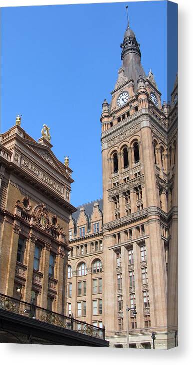 Milwaukee Canvas Print featuring the photograph City Hall and Pabst Theater by Anita Burgermeister