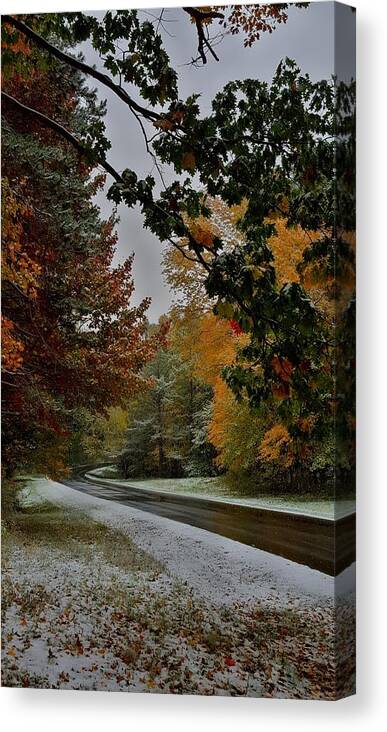 Seasons Canvas Print featuring the photograph First Snowfall by Dani McEvoy