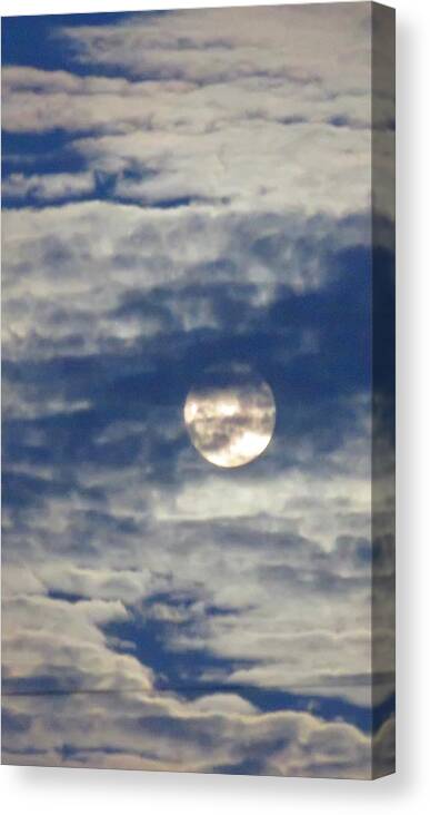Moon Canvas Print featuring the photograph Full Moon in Gemini with Clouds by Judy Kennedy