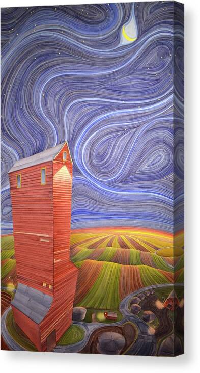 Prairie Canvas Print featuring the painting Grain Tower III by Scott Kirby
