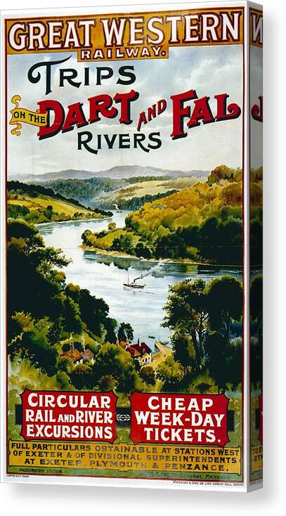 Landscape Illustration Canvas Print featuring the painting Great Western Railway - Landscape Illustration - Vintage Advertising Poster for river cruises by Studio Grafiikka