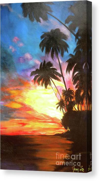Sunset Canvas Print featuring the painting Hawaiian Seascape by Jenny Lee