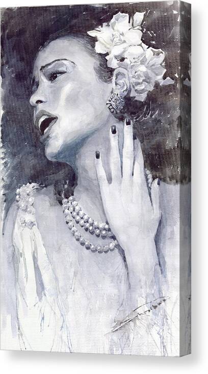 Billie Holiday Canvas Print featuring the painting Jazz Billie Holiday by Yuriy Shevchuk