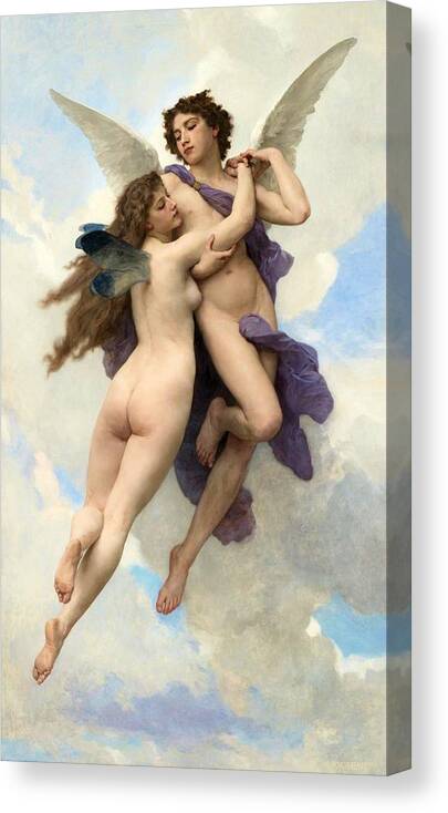 William Adolphe Bouguereau Canvas Print featuring the painting LAmour et Psyche by William Adolphe Bouguereau