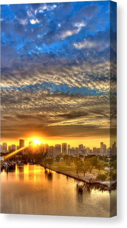 Sunrise Canvas Print featuring the photograph Miami River Sunrise by William Wetmore