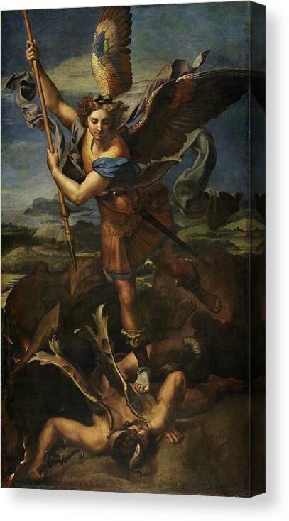 Urbino Canvas Print featuring the painting Michael defeats Satan by Raphael