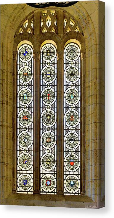 Meuse-argonne Canvas Print featuring the photograph Military Insignia on Stained Glass - Meuse Argonne - East by Weston Westmoreland