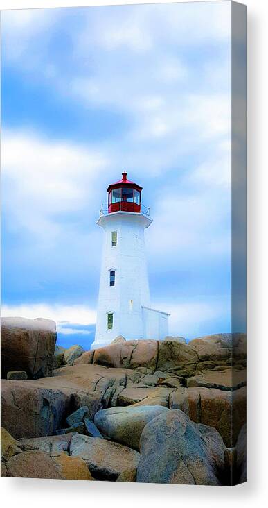 Lighthouse Canvas Print featuring the photograph Misty Lighthouse - Peggy's Cove by Cristina Stefan