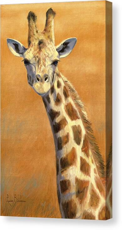 Giraffe Canvas Print featuring the painting Portrait of a Giraffe by Lucie Bilodeau